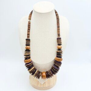 Vintage Boho Wooden Disc Bead Statement Necklace